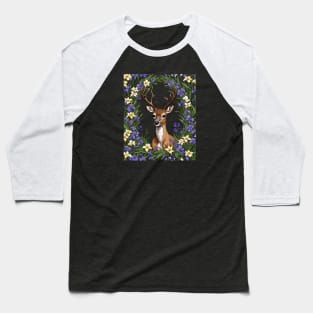 Michigan White-Tailed Deer With Iris Flower 3 Baseball T-Shirt